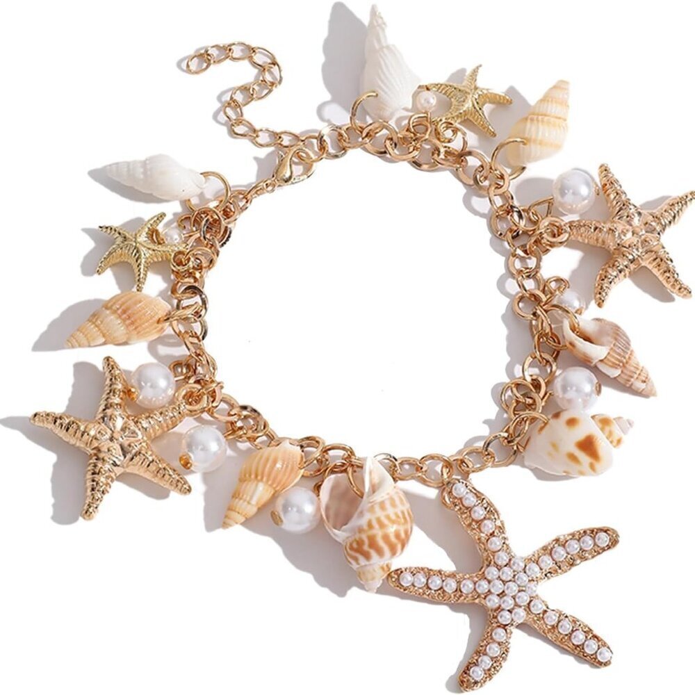 Shell Starfish Handmade Beach Bracelet Acrylic Metal Adjustable Clasp